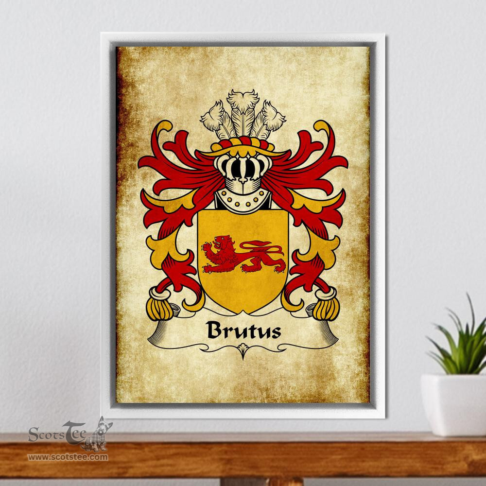 ScotsTee Shop Welsh Brutus (AP JULIUS AB ASCANIUS) Coat of Arms Family Crest Welsh Framed Canvas Print