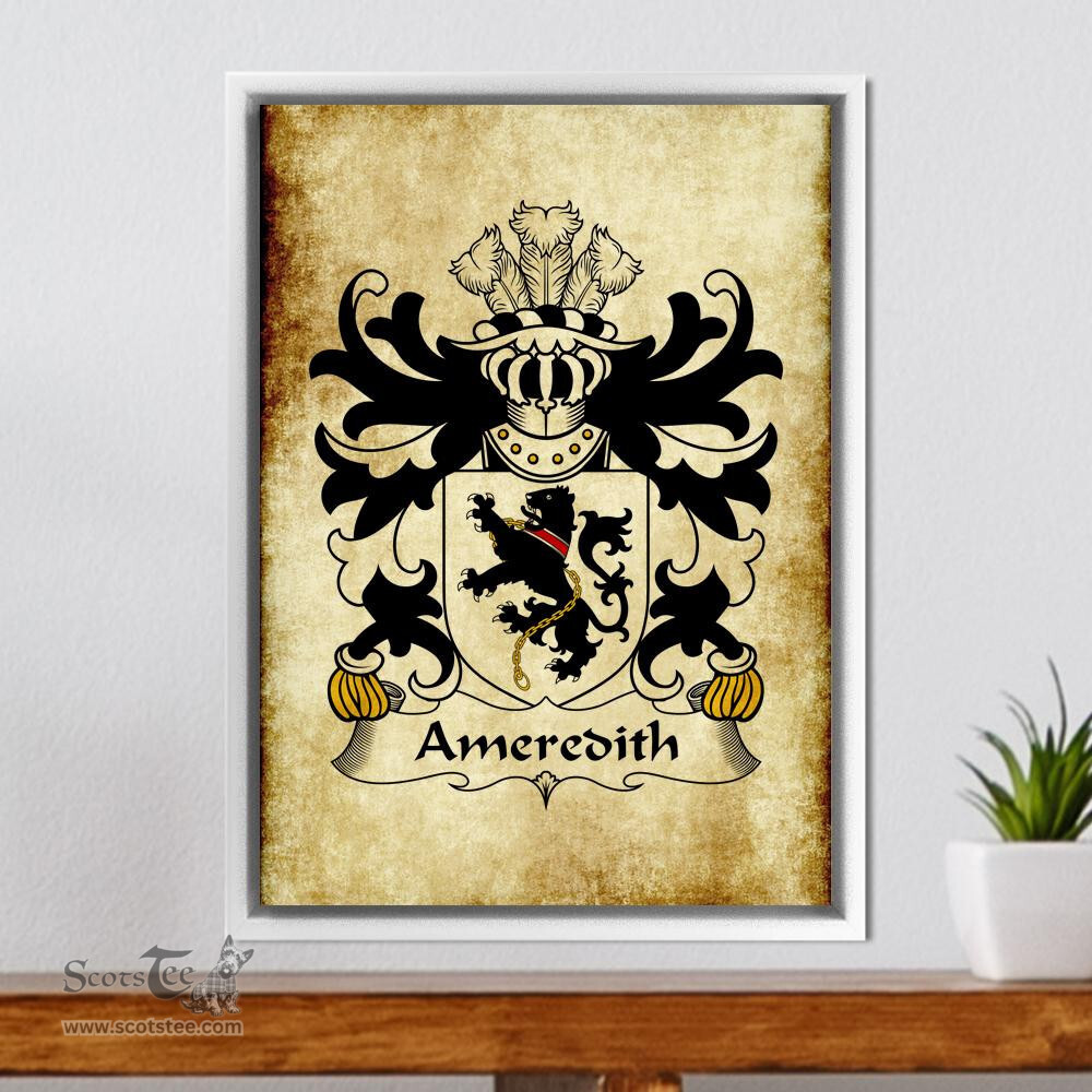 ScotsTee Shop Welsh Ameredith (Meredith of Crediton) Coat of Arms Family Crest Welsh Framed Canvas Print