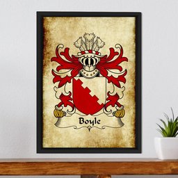 ScotsTee Shop Welsh Boyle (Herefordshire, m. Hywel Gwyn) Coat of Arms Family Crest Welsh Framed Canvas Print