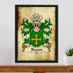 ScotsTee Shop Welsh Braint (HIR, of Denbighshire) Coat of Arms Family Crest Welsh Framed Canvas Print