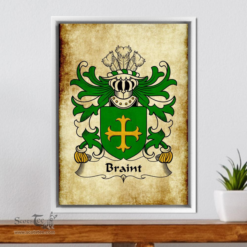 ScotsTee Shop Welsh Braint (HIR, of Denbighshire) Coat of Arms Family Crest Welsh Framed Canvas Print