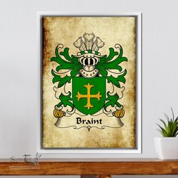ScotsTee Shop Welsh Braint (HIR, of Denbighshire) Coat of Arms Family Crest Welsh Framed Canvas Print