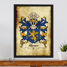 ScotsTee Shop Welsh Almer (of Pant locyn, Denbighshire) Coat of Arms Family Crest Welsh Framed Canvas Print