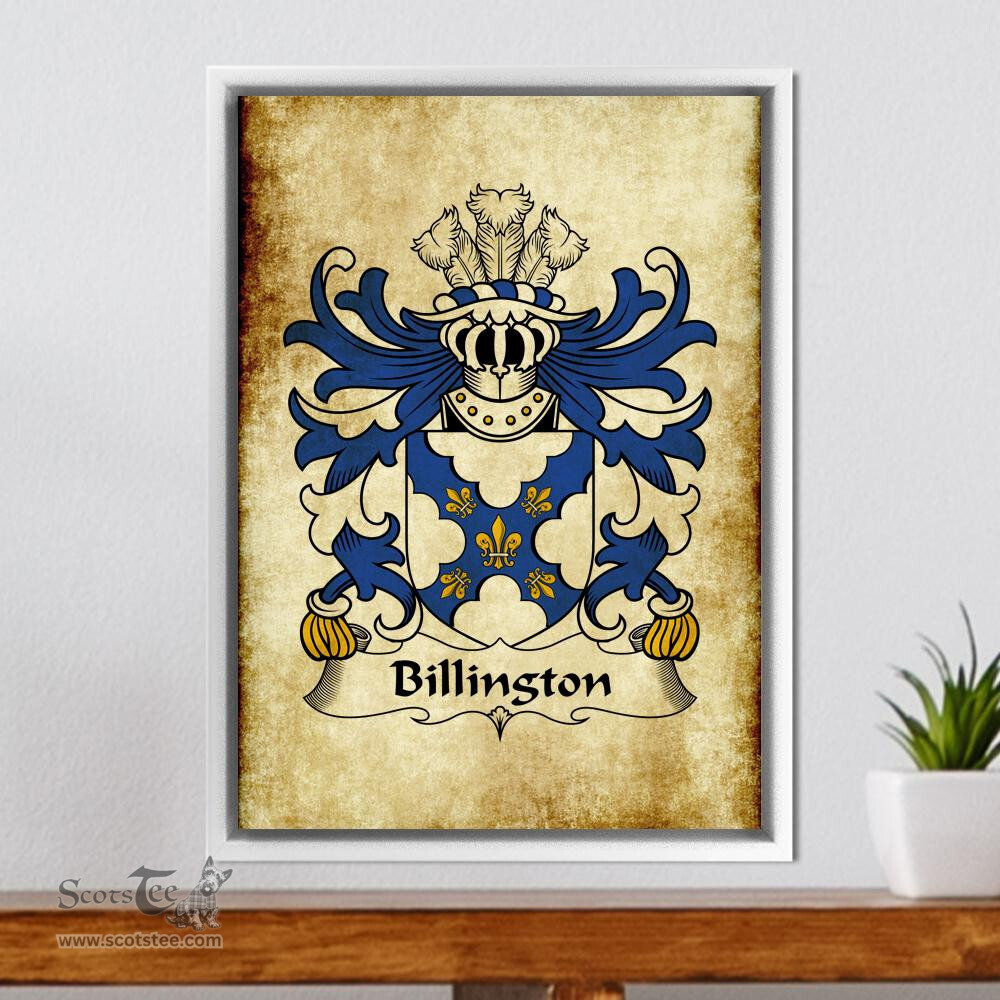 ScotsTee Shop Welsh Billington (of Flint) Coat of Arms Family Crest Welsh Framed Canvas Print