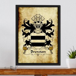 ScotsTee Shop Welsh Brereton (of Borras, Denbighshire) Coat of Arms Family Crest Welsh Framed Canvas Print