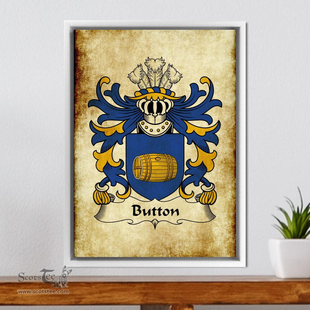 ScotsTee Shop Welsh Button (of Worlton, Glamorgan) Coat of Arms Family Crest Welsh Framed Canvas Print