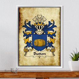 ScotsTee Shop Welsh Button (of Worlton, Glamorgan) Coat of Arms Family Crest Welsh Framed Canvas Print