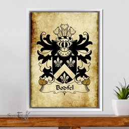 ScotsTee Shop Welsh Bodfel (of Caernarfonshire) Coat of Arms Family Crest Welsh Framed Canvas Print