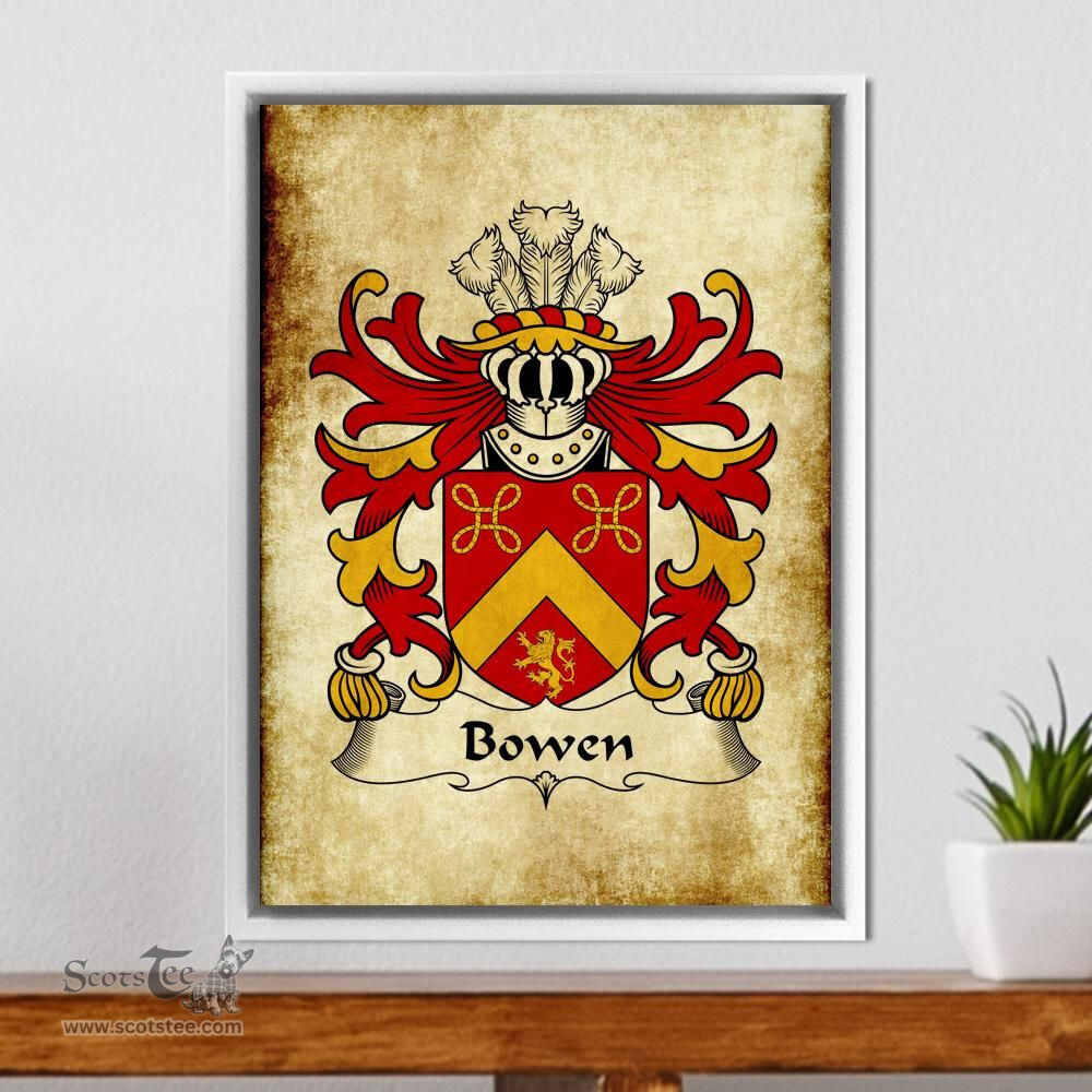 ScotsTee Shop Welsh Bowen (of Pentre Ifan, Pembrokeshire) Coat of Arms Family Crest Welsh Framed Canvas Print