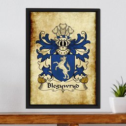 ScotsTee Shop Welsh Blegywryd (AP DINAWAL) Coat of Arms Family Crest Welsh Framed Canvas Print