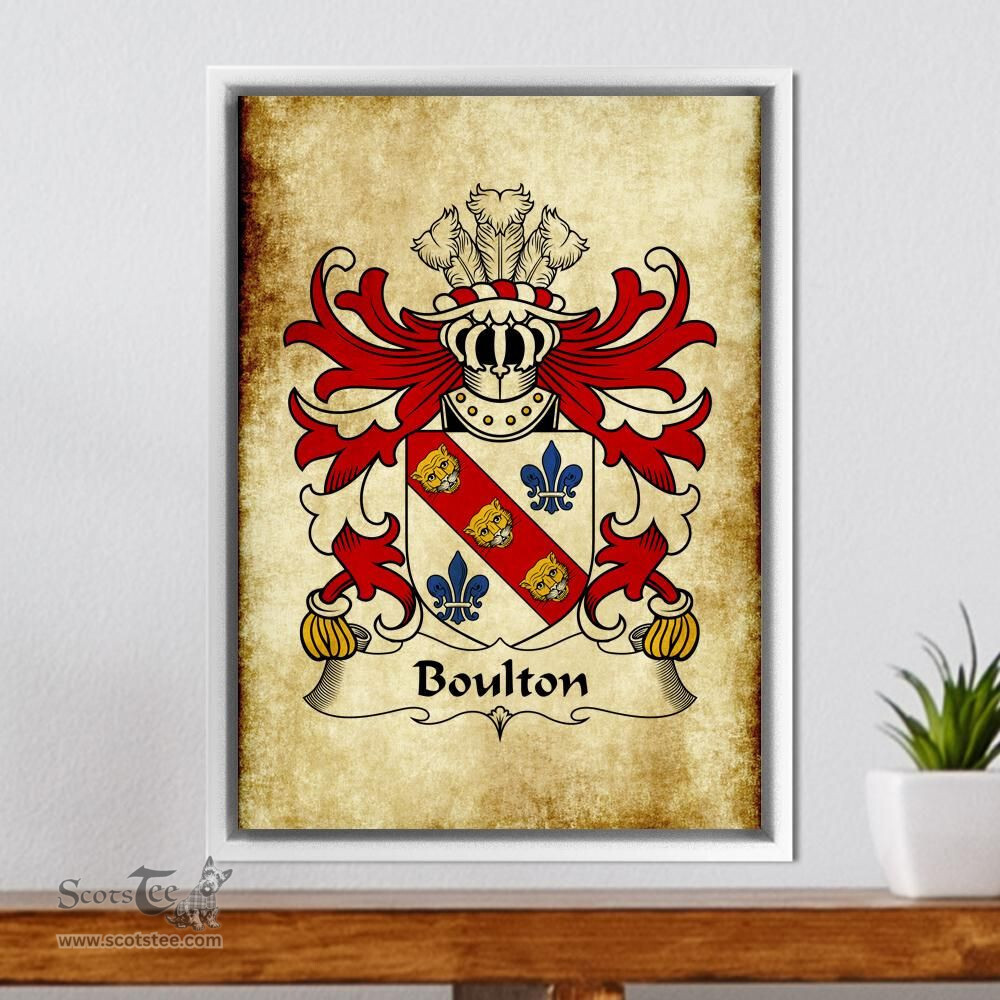 ScotsTee Shop Welsh Boulton (of Pembrokeshire) Coat of Arms Family Crest Welsh Framed Canvas Print