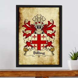 ScotsTee Shop Welsh Billing (of Flint) Coat of Arms Family Crest Welsh Framed Canvas Print