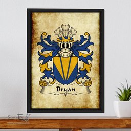 ScotsTee Shop Welsh Bryan (Lord of Laugharne, Carmanthenshire) Coat of Arms Family Crest Welsh Framed Canvas Print