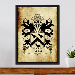 ScotsTee Shop Welsh Bran (AP DINAWAL) Coat of Arms Family Crest Welsh Framed Canvas Print