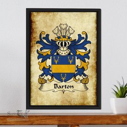 ScotsTee Shop Welsh Barton (Lords of Barton, Flint) Coat of Arms Family Crest Welsh Framed Canvas Print
