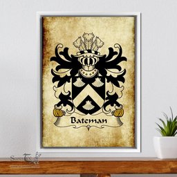 ScotsTee Shop Welsh Bateman (of Honeyborough, Pembrokeshire) Coat of Arms Family Crest Welsh Framed Canvas Print