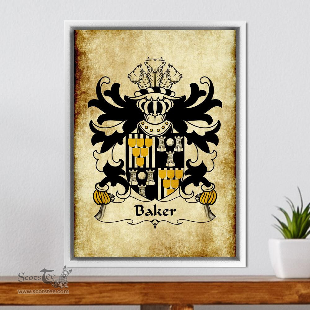 ScotsTee Shop Welsh Baker (of Abergavenny) Coat of Arms Family Crest Welsh Framed Canvas Print