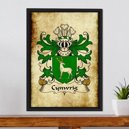 ScotsTee Shop Welsh Cynwrig (FYCHAN -or CWNWS DDU) Coat of Arms Family Crest Welsh Framed Canvas Print