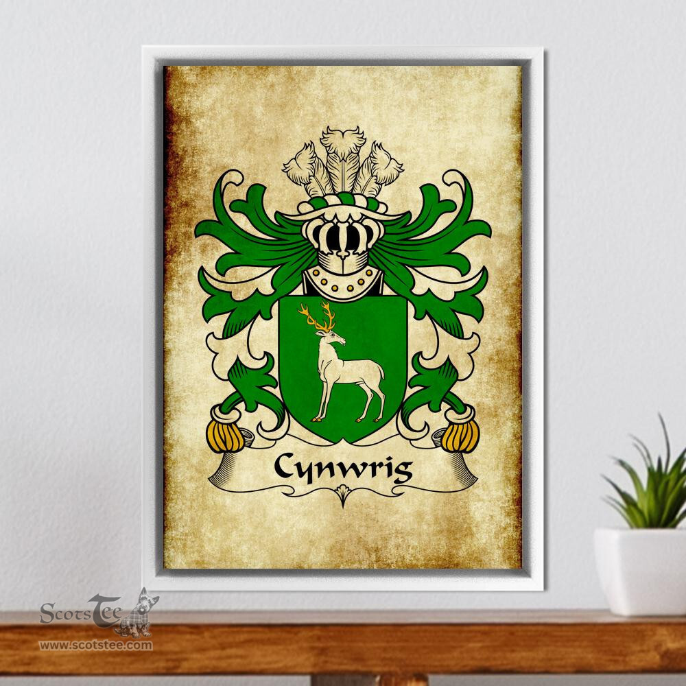 ScotsTee Shop Welsh Cynwrig (FYCHAN -or CWNWS DDU) Coat of Arms Family Crest Welsh Framed Canvas Print