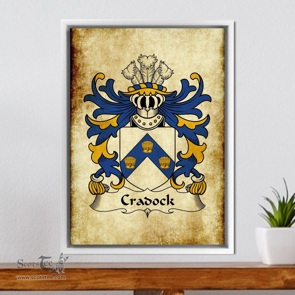 ScotsTee Shop Welsh Cradock (of Newton, Pembrokeshire) Coat of Arms Family Crest Welsh Framed Canvas Print