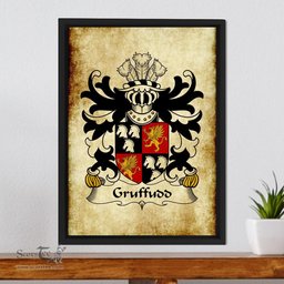 ScotsTee Shop Welsh Gruffudd (FYCHAN Sir, of Powys, of Boniarth) Coat of Arms Family Crest Welsh Framed Canvas Print