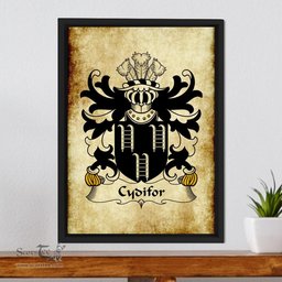 ScotsTee Shop Welsh Cydifor (AP DINAWAL) Coat of Arms Family Crest Welsh Framed Canvas Print