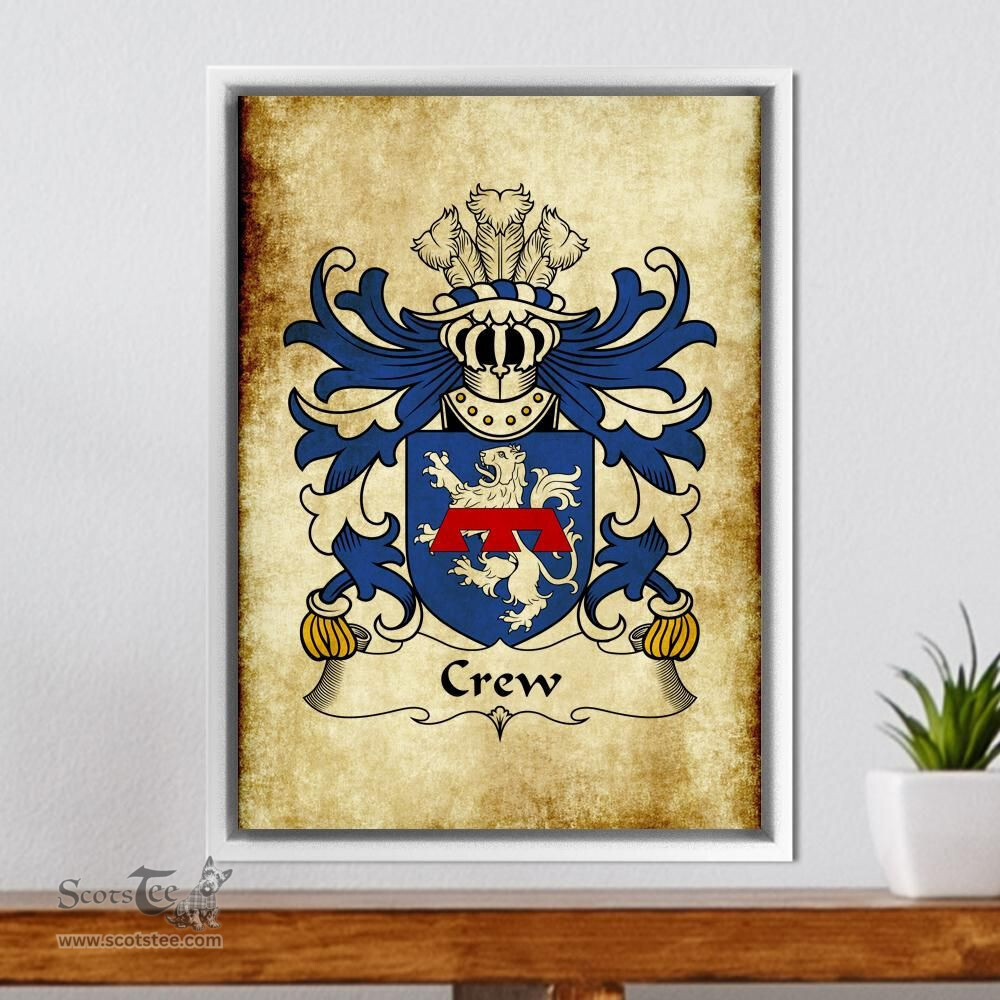 ScotsTee Shop Welsh Crew (of Holt, Denbighshire) Coat of Arms Family Crest Welsh Framed Canvas Print