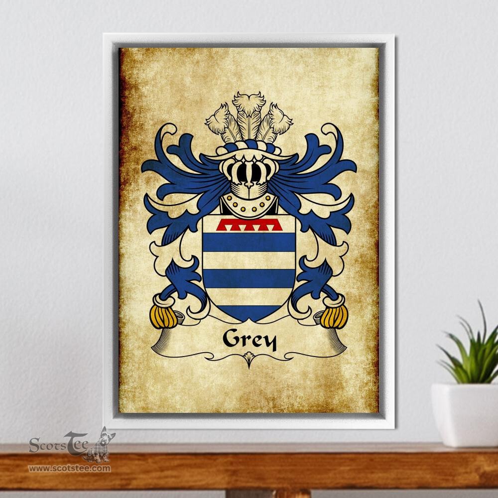 ScotsTee Shop Welsh Grey (of Ruthin-lords of Dyffryn Clwyd) Coat of Arms Family Crest Welsh Framed Canvas Print
