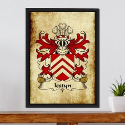 ScotsTee Shop Welsh Iestyn (FARCHOG, ruler of Glamorgan) Coat of Arms Family Crest Welsh Framed Canvas Print