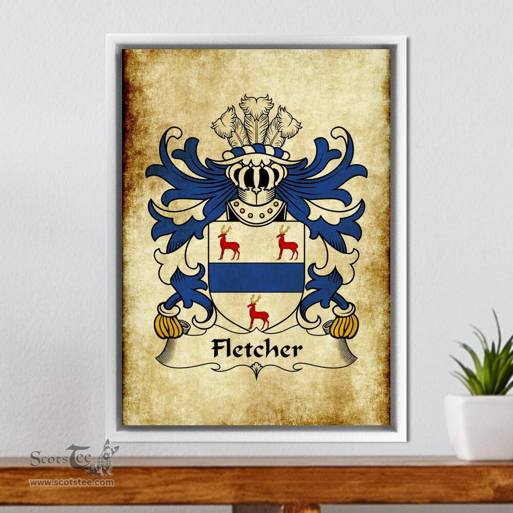 ScotsTee Shop Welsh Fletcher (of Treborth, Caernarfonshire) Coat of Arms Family Crest Welsh Framed Canvas Print
