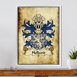 ScotsTee Shop Welsh Holland (of Conwy, Caernarfonshire) Coat of Arms Family Crest Welsh Framed Canvas Print