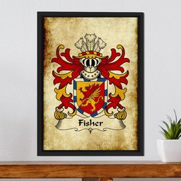 ScotsTee Shop Welsh Fisher (of Carmarthenshire) Coat of Arms Family Crest Welsh Framed Canvas Print