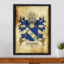 ScotsTee Shop Welsh Cwrtais (Courteys, Curthoyse, Curtis) Coat of Arms Family Crest Welsh Framed Canvas Print
