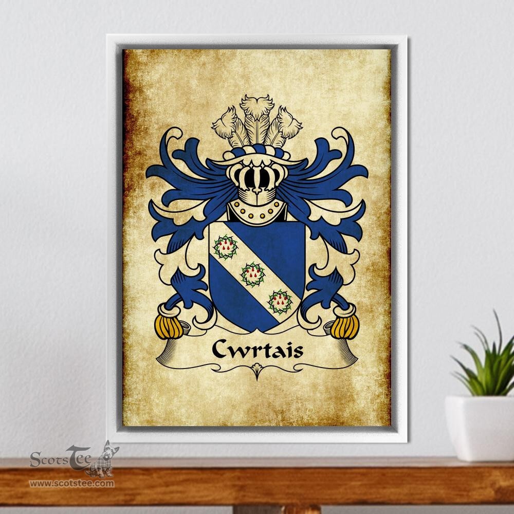 ScotsTee Shop Welsh Cwrtais (Courteys, Curthoyse, Curtis) Coat of Arms Family Crest Welsh Framed Canvas Print