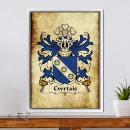 ScotsTee Shop Welsh Cwrtais (Courteys, Curthoyse, Curtis) Coat of Arms Family Crest Welsh Framed Canvas Print