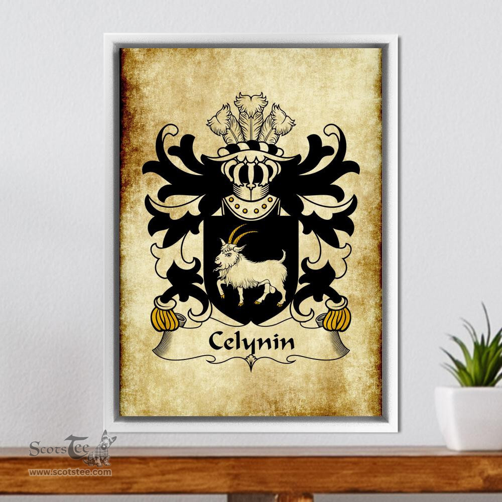 ScotsTee Shop Welsh Celynin (AP RHIRID ) Coat of Arms Family Crest Welsh Framed Canvas Print