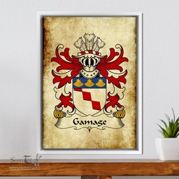 ScotsTee Shop Welsh Gamage (lords of Llanfihangel, Monmouthshire) Coat of Arms Family Crest Welsh Framed Canvas Print