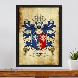 ScotsTee Shop Welsh Gwynn (of Glamorganshire) Coat of Arms Family Crest Welsh Framed Canvas Print