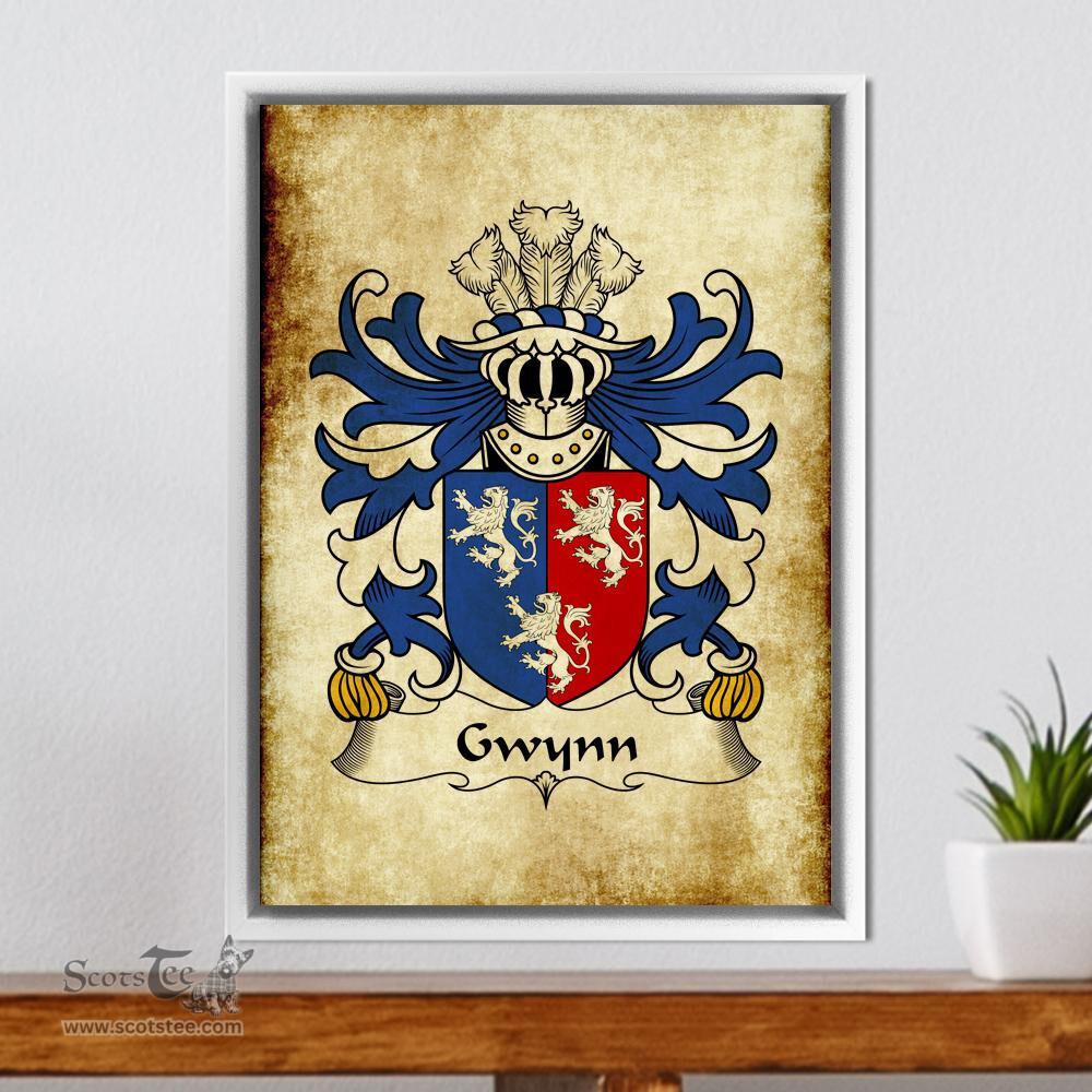ScotsTee Shop Welsh Gwynn (of Glamorganshire) Coat of Arms Family Crest Welsh Framed Canvas Print