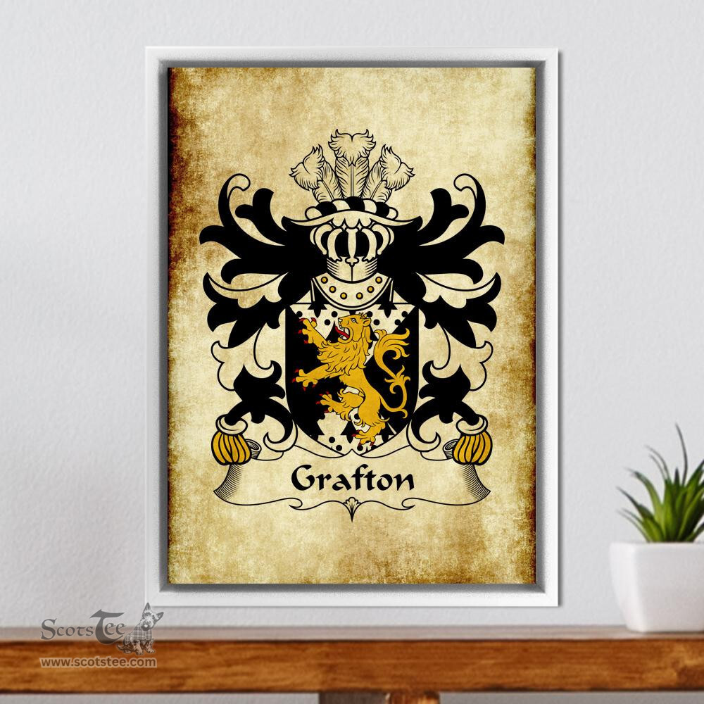 ScotsTee Shop Welsh Grafton (of Carew, Pembrokeshire) Coat of Arms Family Crest Welsh Framed Canvas Print