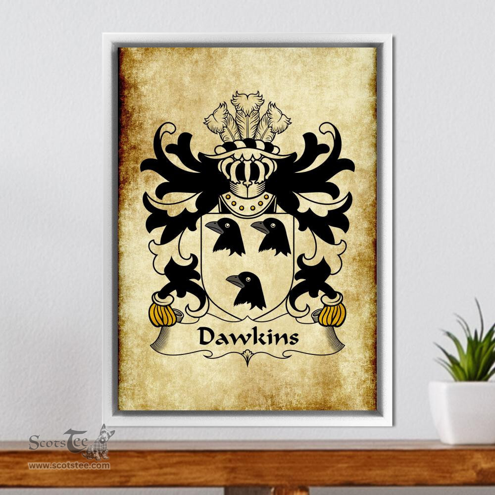 ScotsTee Shop Welsh Dawkins (of Laugharne, Carmarthenshire) Coat of Arms Family Crest Welsh Framed Canvas Print