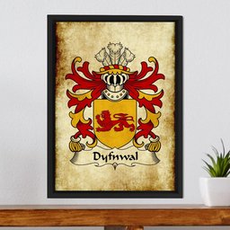 ScotsTee Shop Welsh Dyfnwal (MOELMUD) Coat of Arms Family Crest Welsh Framed Canvas Print