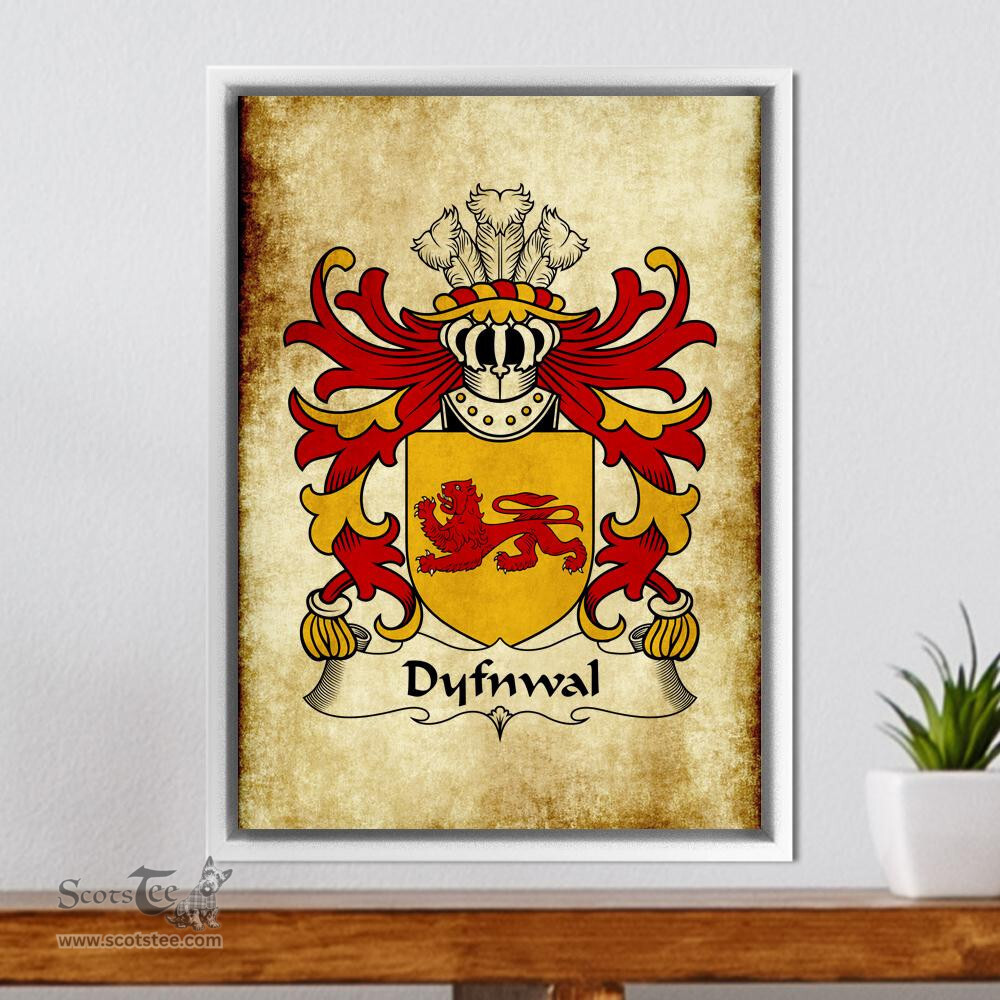 ScotsTee Shop Welsh Dyfnwal (MOELMUD) Coat of Arms Family Crest Welsh Framed Canvas Print