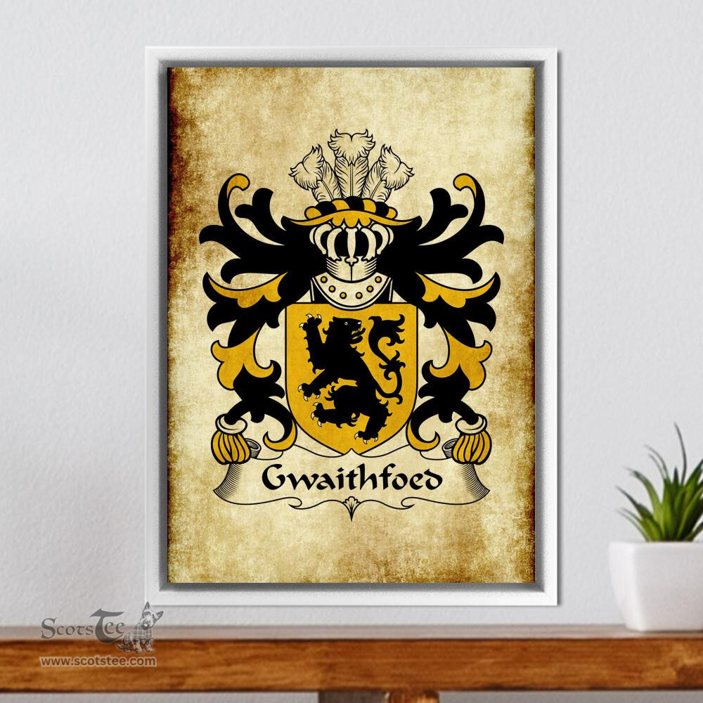 ScotsTee Shop Welsh Gwaithfoed (of Ceredigion or Fawr) Coat of Arms Family Crest Welsh Framed Canvas Print