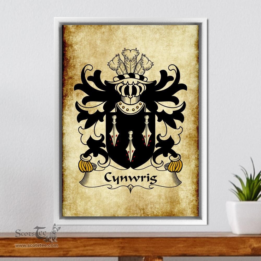 ScotsTee Shop Welsh Cynwrig (SAIS) Coat of Arms Family Crest Welsh Framed Canvas Print
