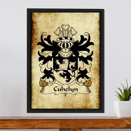 ScotsTee Shop Welsh Cuhelyn (OF MOCHNANT, Denbighshire) Coat of Arms Family Crest Welsh Framed Canvas Print