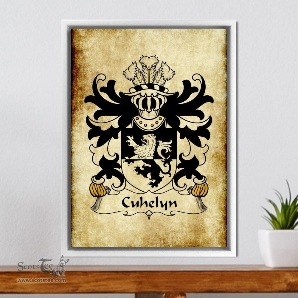 ScotsTee Shop Welsh Cuhelyn (OF MOCHNANT, Denbighshire) Coat of Arms Family Crest Welsh Framed Canvas Print