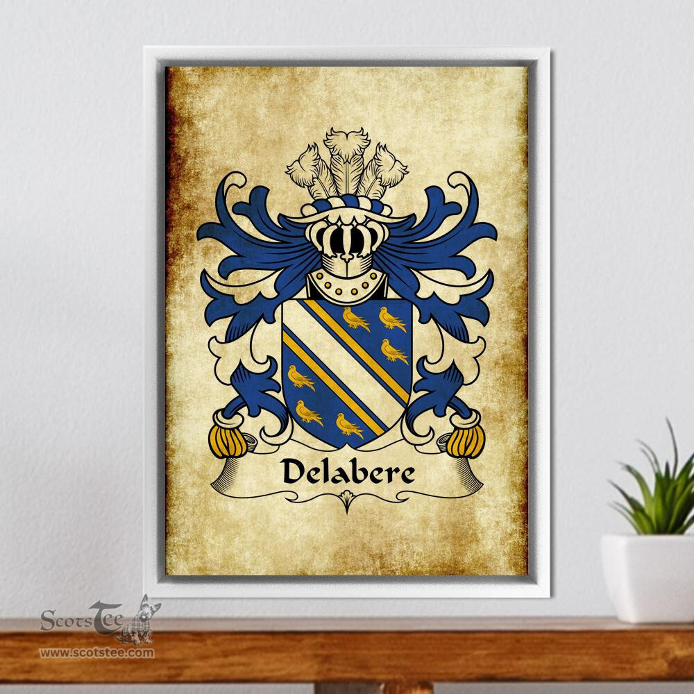 ScotsTee Shop Welsh Delabere (of Kinnersley and Tibberton, Herefordshire) Coat of Arms Family Crest Welsh Framed Canvas Print