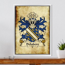 ScotsTee Shop Welsh Delabere (of Kinnersley and Tibberton, Herefordshire) Coat of Arms Family Crest Welsh Framed Canvas Print
