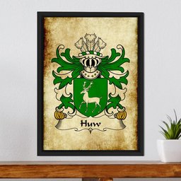 ScotsTee Shop Welsh Huw (AP LLYWELYN AP MAREDUDD) Coat of Arms Family Crest Welsh Framed Canvas Print